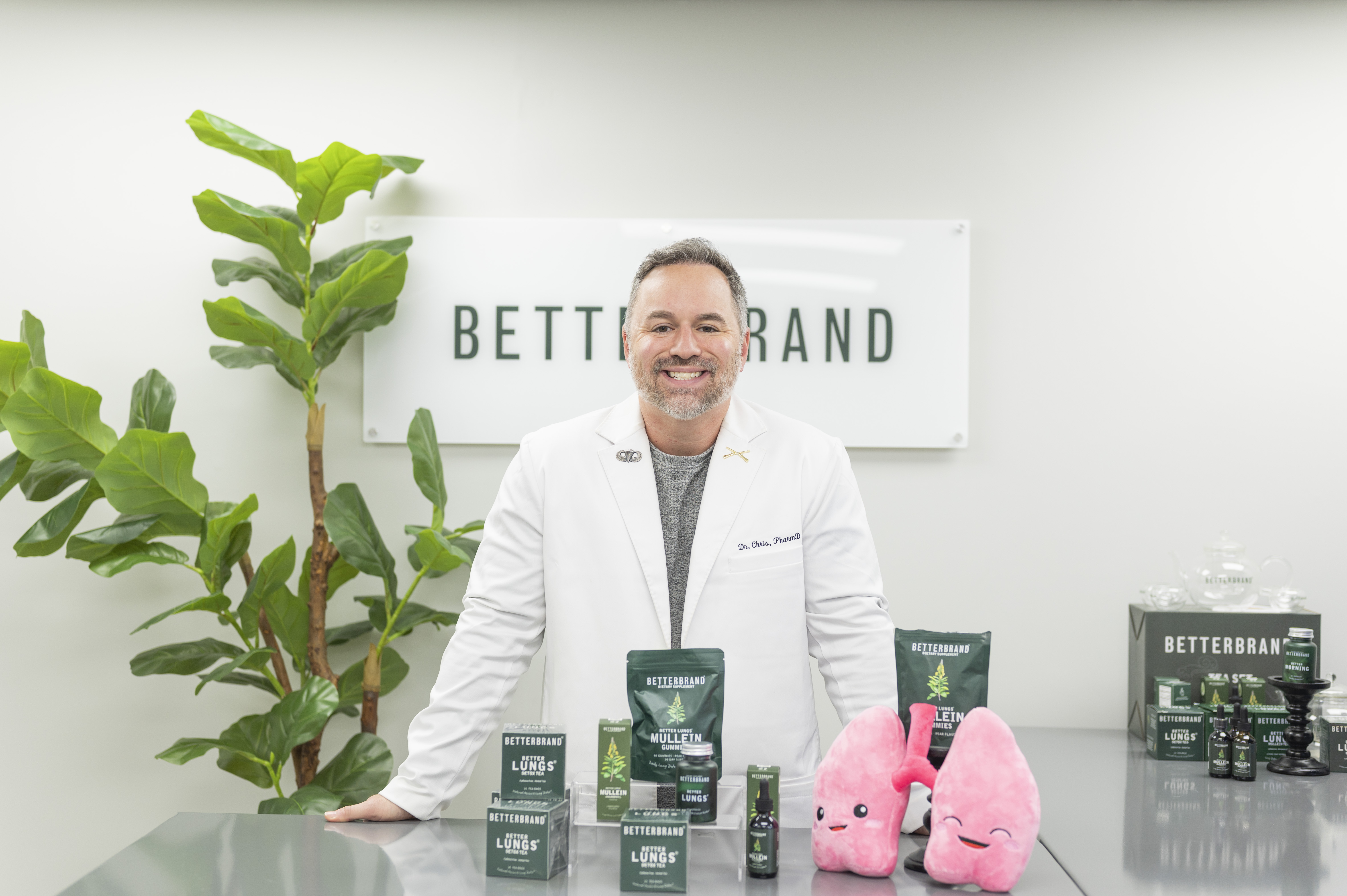 Dr. Chris Jackson, PharmD, founder of BetterBrand, with the BetterLungs lineup